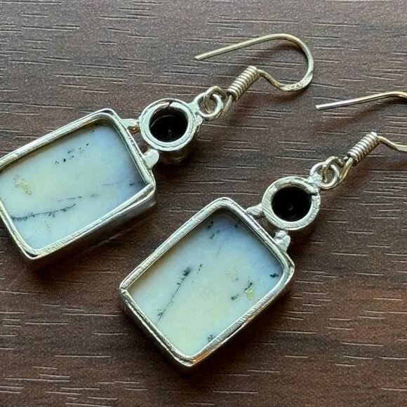 Sterling Silver Dendritic Agate and Amethyst Earrings - Picture 3 of 4